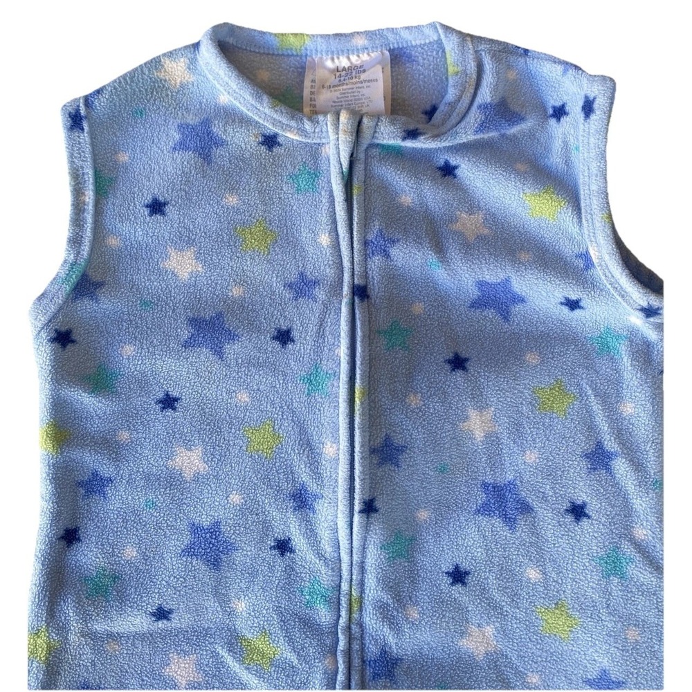Summer Slumber Zipper Sleep Sack Light Blue With Yellow And Blue Stars Large